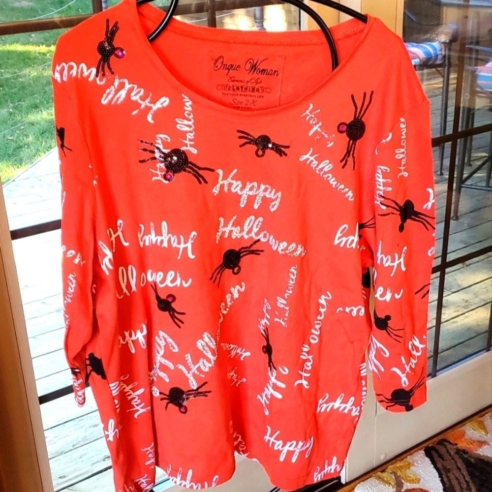 Onque Women Happy Halloween 3/4 Sleeve Sz. 2X Shirt Tunic